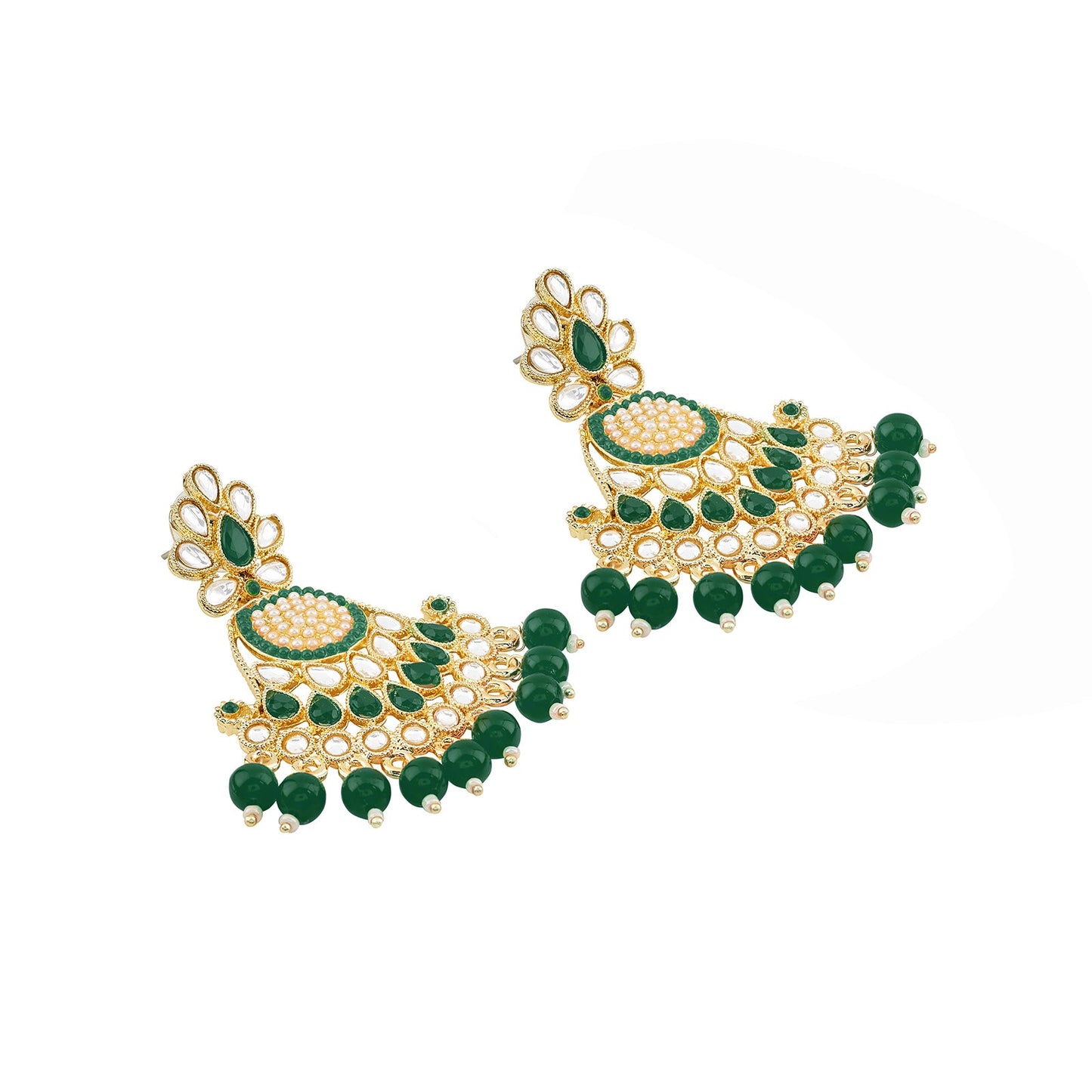 Teejh Ineya Green Bead Gold Earrings