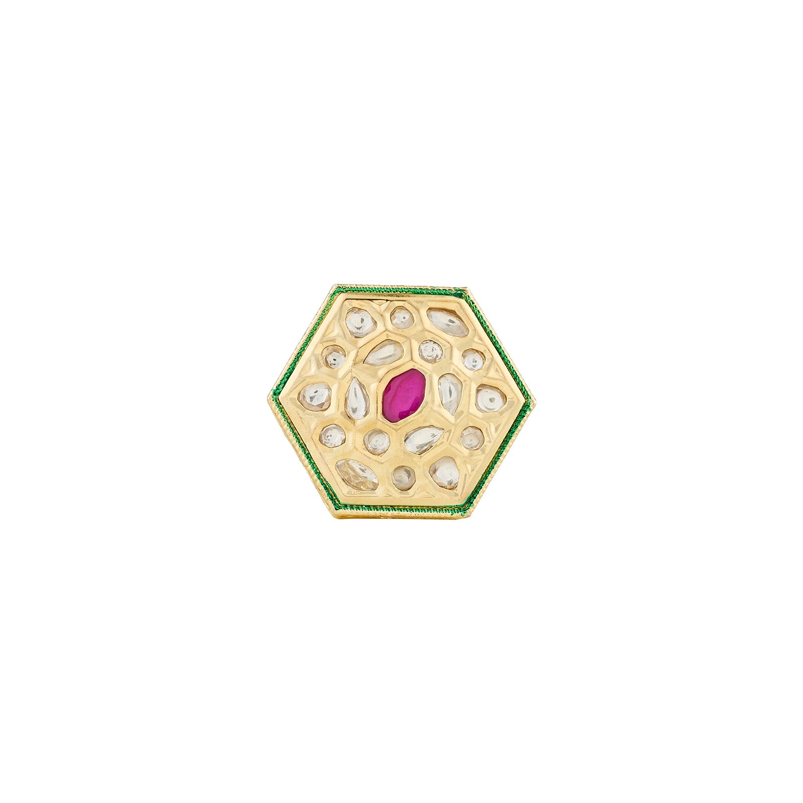 Teejh Smita Red and Gold Hexagon shaped Ring