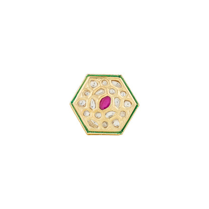 Teejh Smita Red and Gold Hexagon shaped Ring