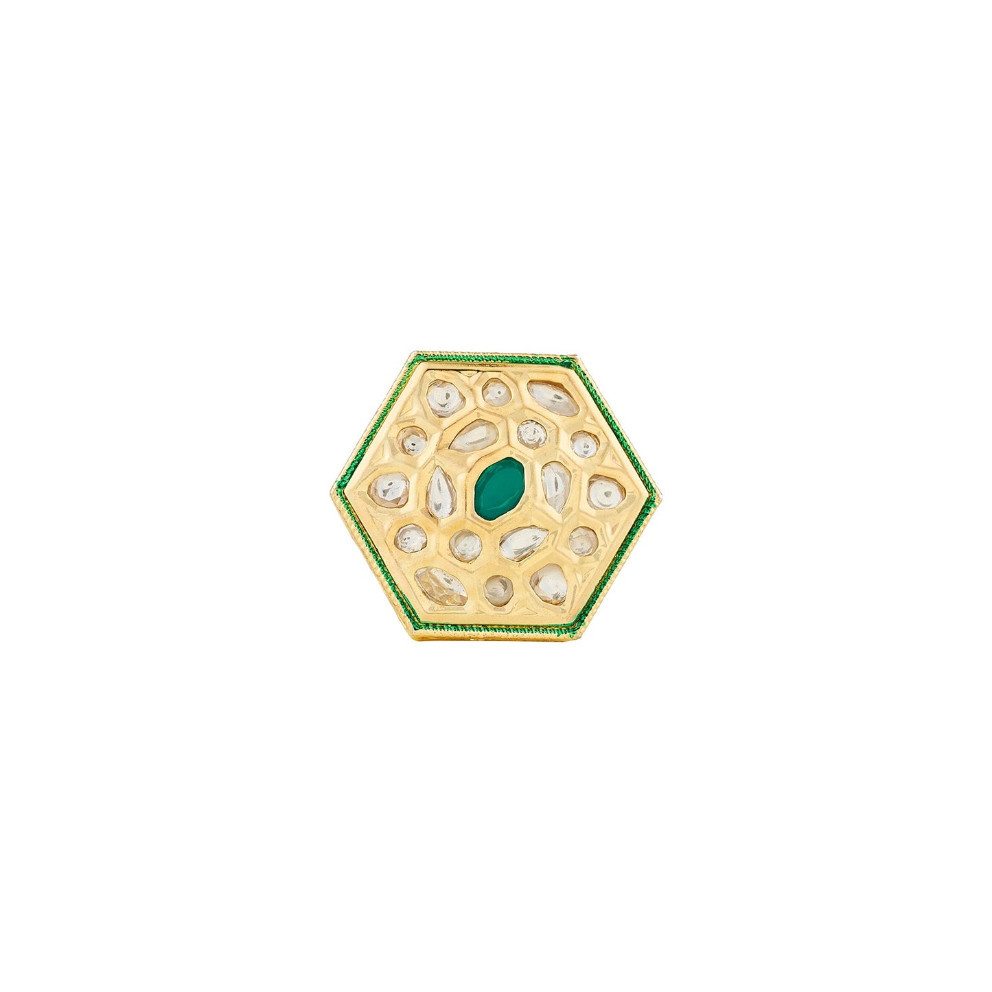 Teejh Smita Green and Gold Hexagon shaped Ring