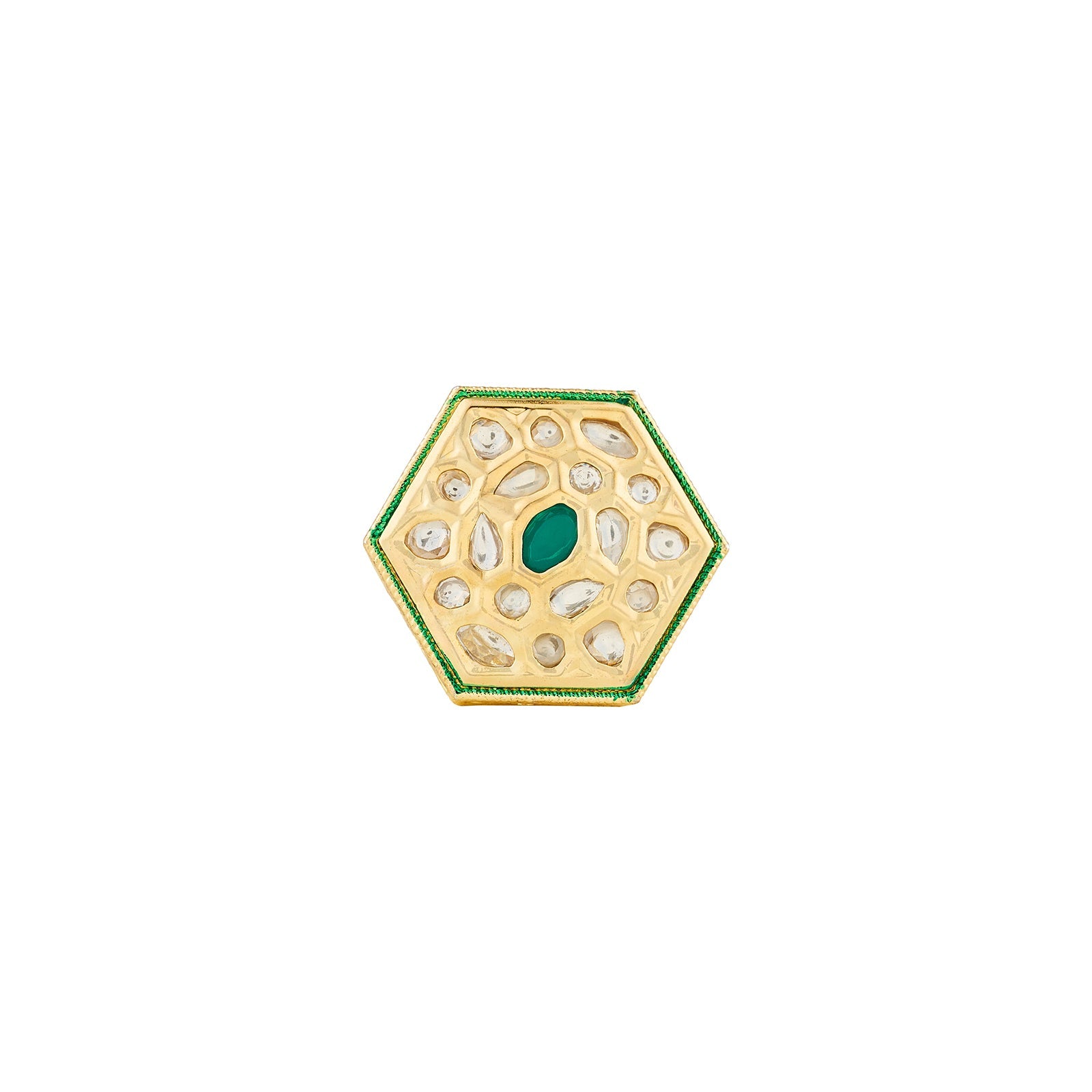 Teejh Smita Green and Gold Hexagon shaped Ring