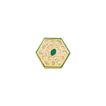 Teejh Smita Green and Gold Hexagon shaped Ring