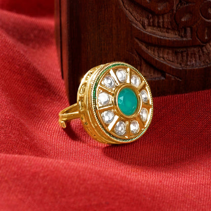 Teejh Smita Green and Gold Round shaped Ring