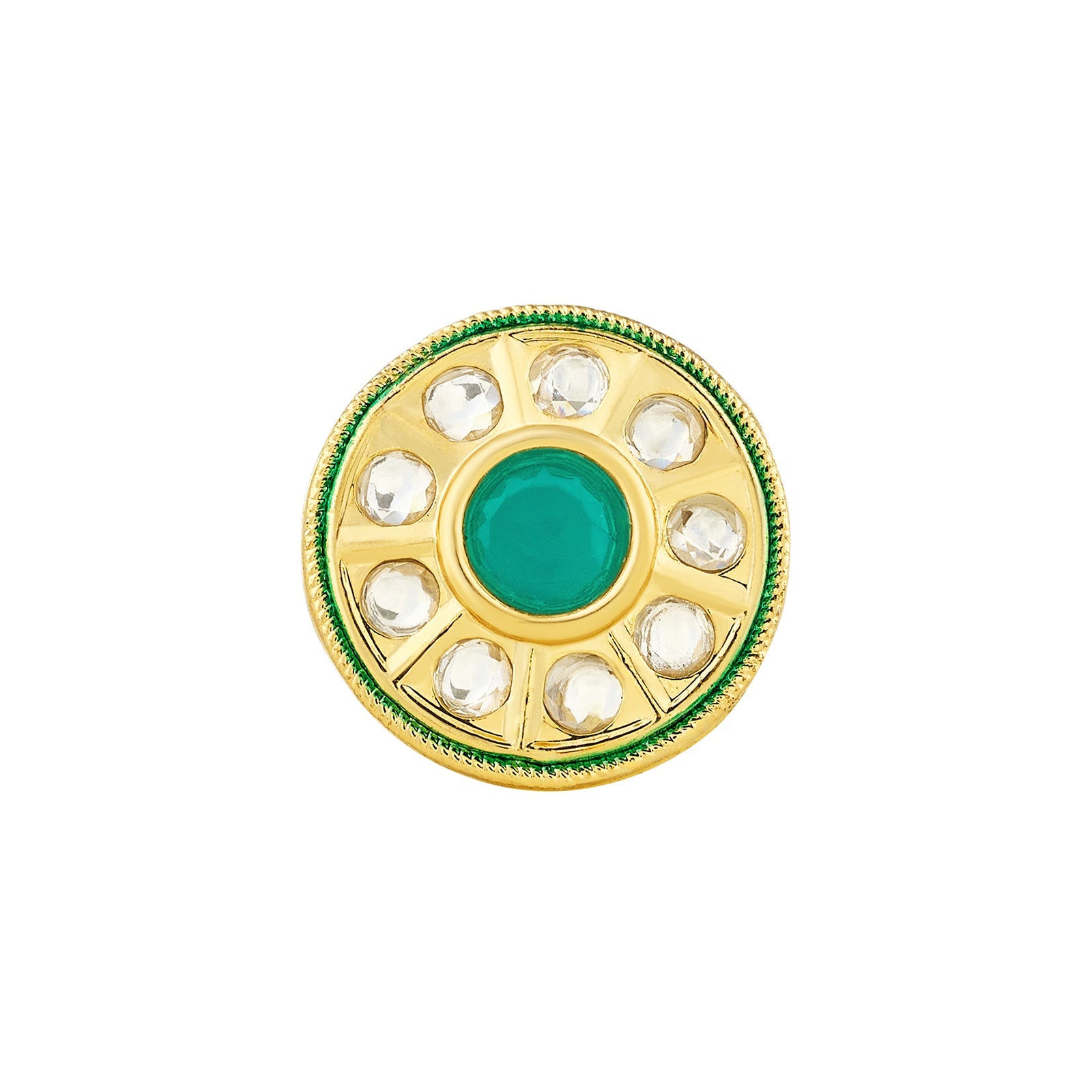Teejh Smita Green and Gold Round shaped Ring
