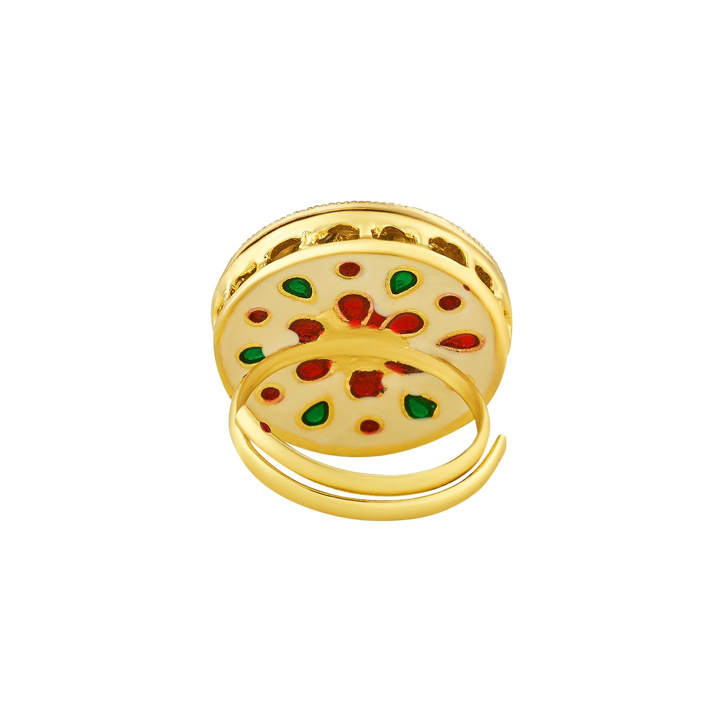 Teejh Smita Green and Gold Round shaped Ring