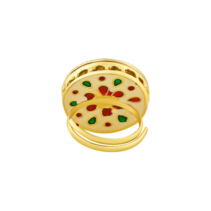 Teejh Smita Green and Gold Round shaped Ring