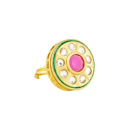 Teejh Smita Red and Gold Round shaped Ring