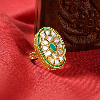 Teejh Smita Green and Gold Oval shaped Ring