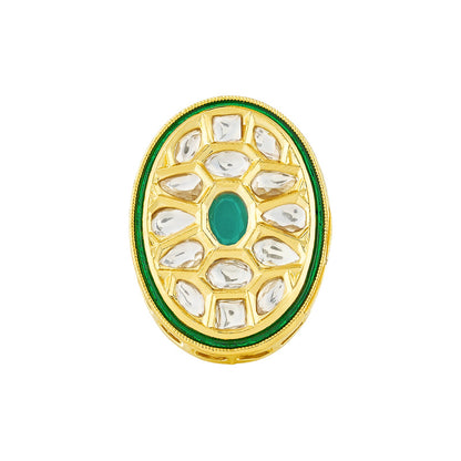 Teejh Smita Green and Gold Oval shaped Ring
