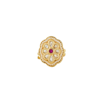 Teejh Kriti Red and Gold Ring