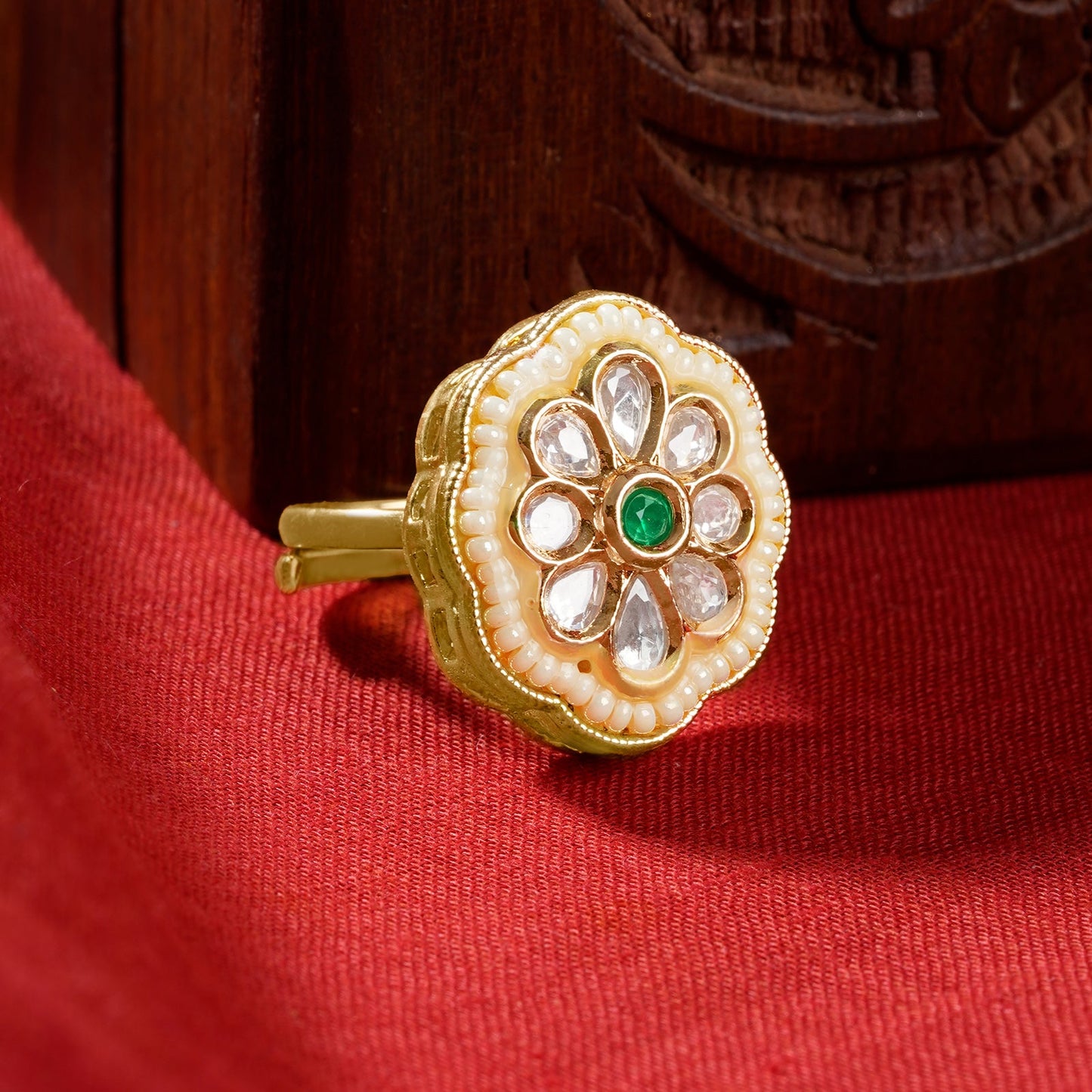 Teejh Kriti Green and Gold Ring