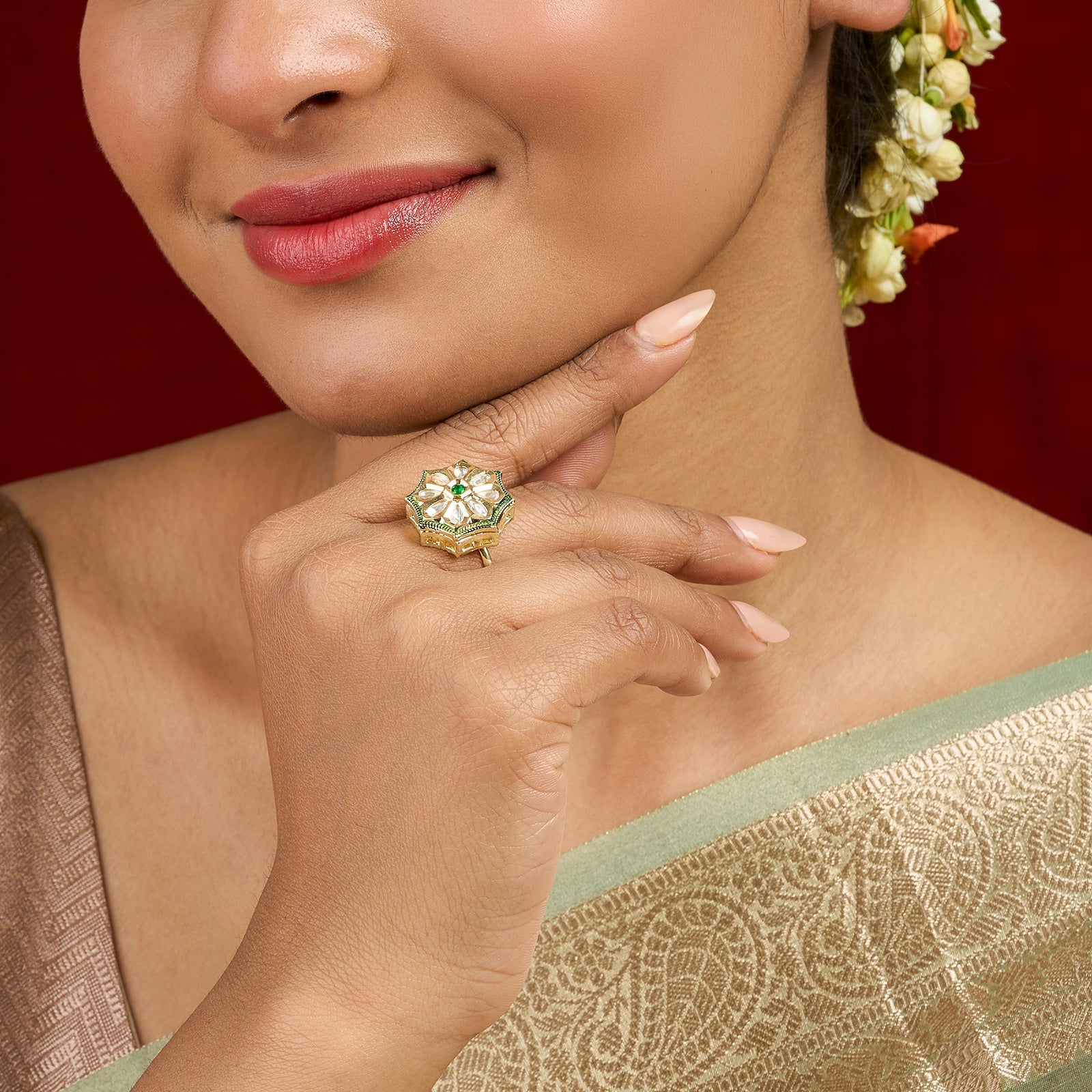 Teejh Hayaa Green and Gold Ring