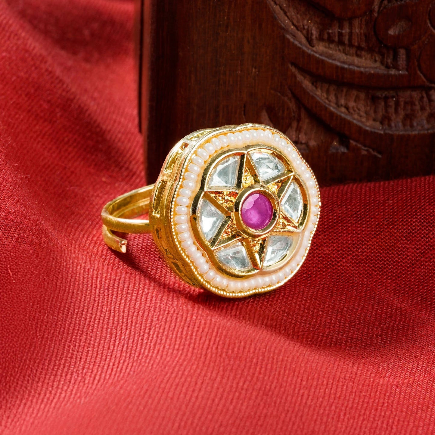 Teejh Vedangi Red and Gold Ring