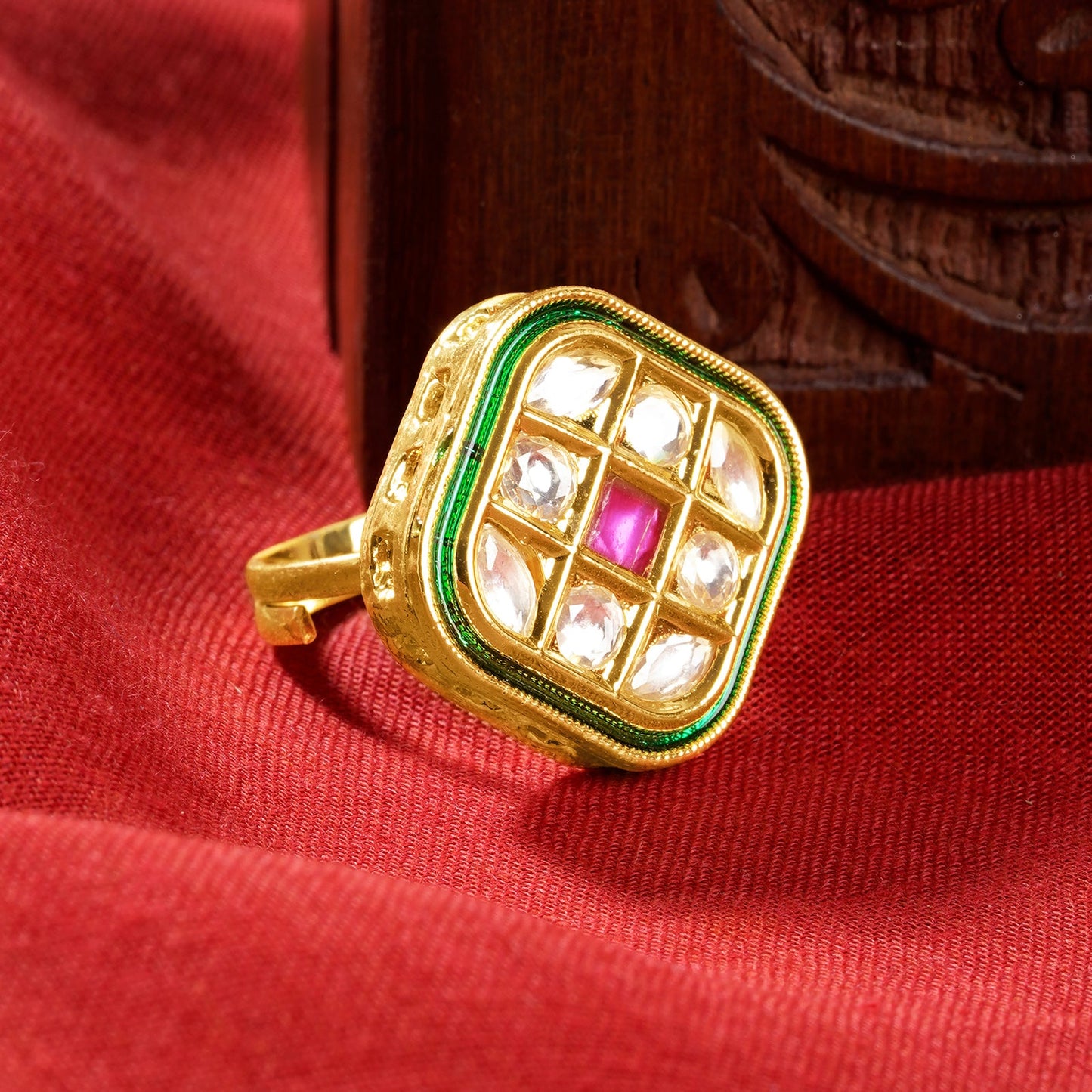 Teejh Jhimar Red and Gold Ring