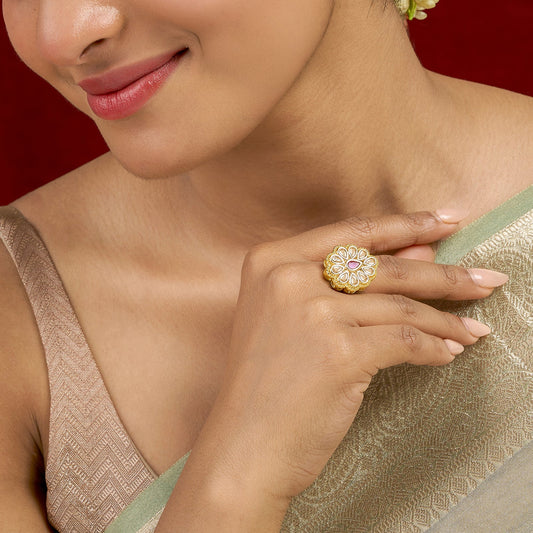 Teejh Phulan Red and Gold Ring