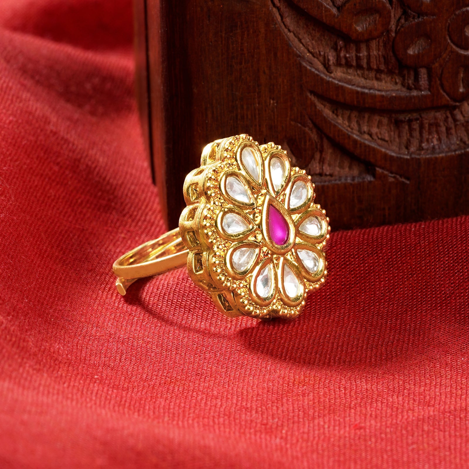 Teejh Phulan Red and Gold Ring