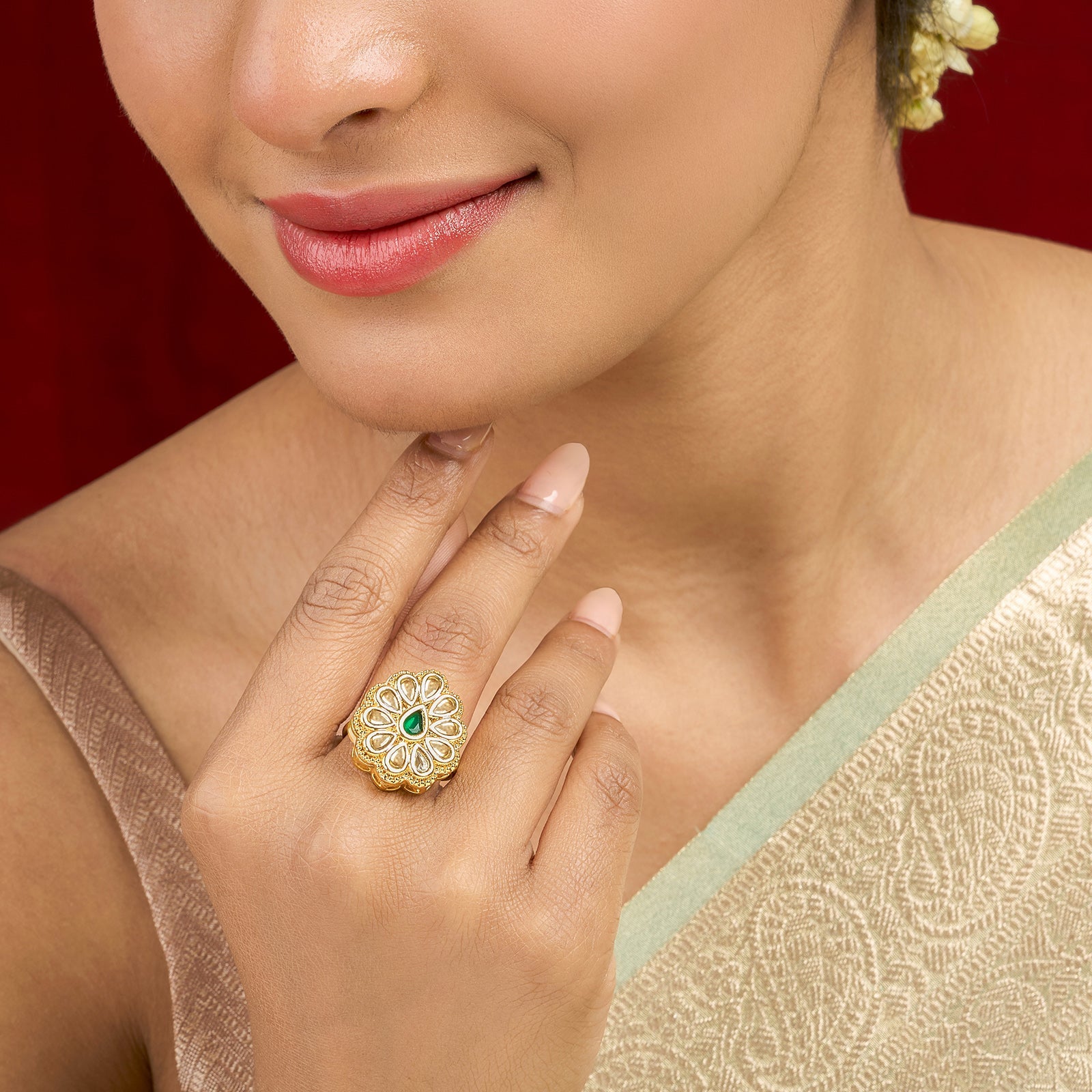Teejh Phulan Green and Gold Ring