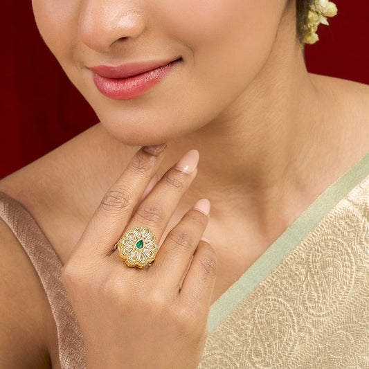 Teejh Phulan Green and Gold Ring
