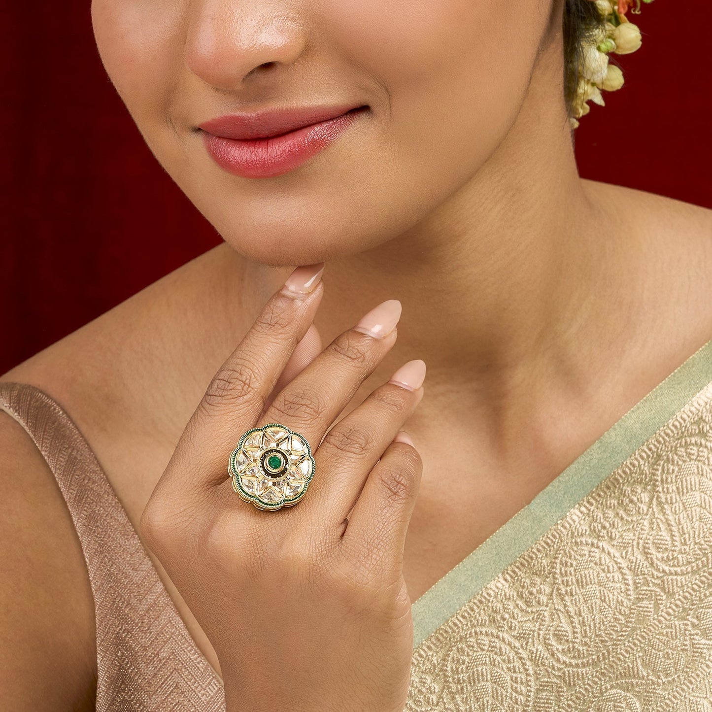 Teejh Vaniya Green and Gold Ring