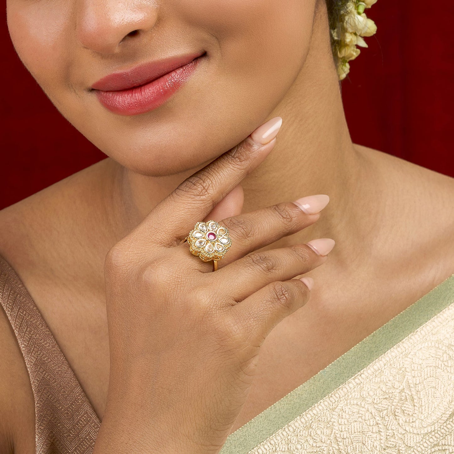 Teejh Priyalie Red and Gold Ring