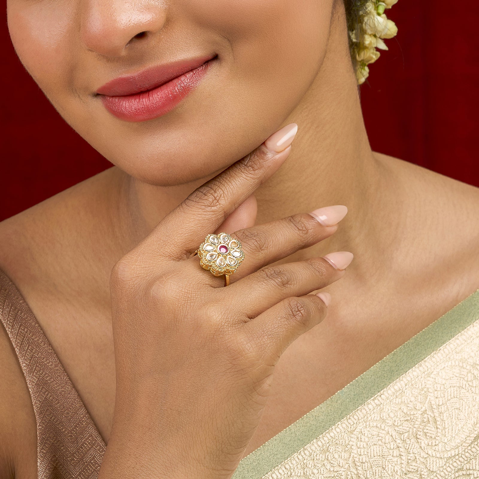 Teejh Priyalie Red and Gold Ring