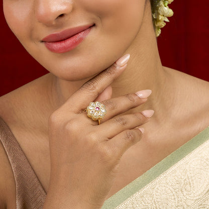 Teejh Priyalie Red and Gold Ring