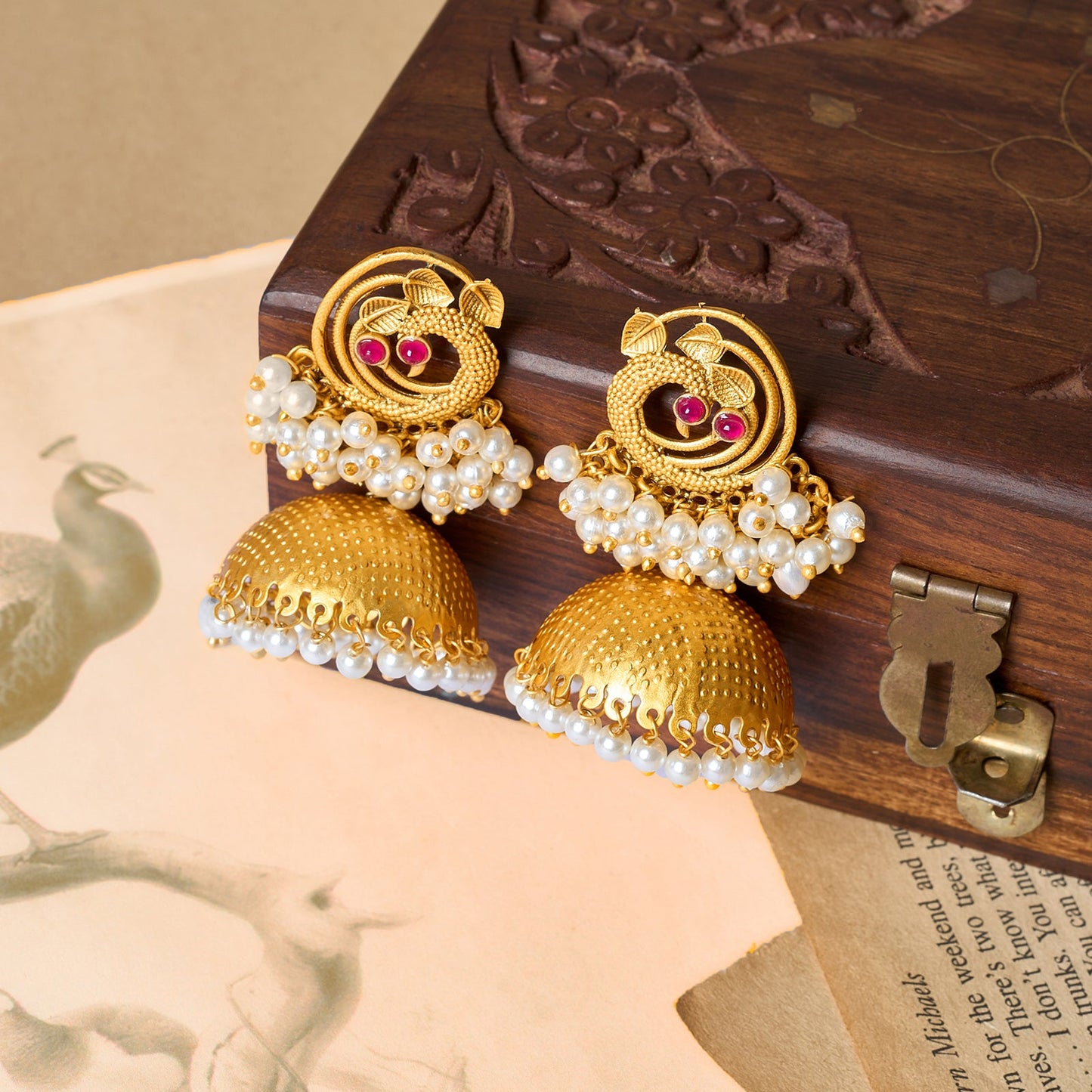 Teejh Neel Gold Oxidised Peacock Stud Earring