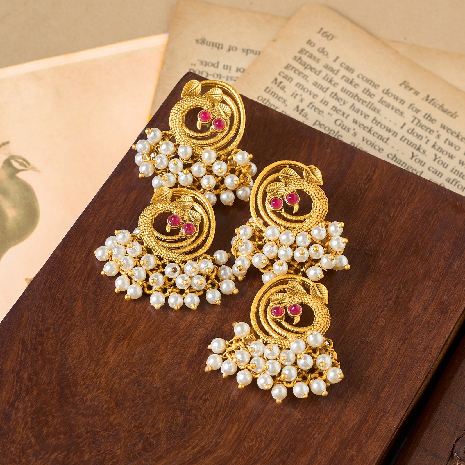 Teejh Kanthi Gold Oxidised Peacock Dangler Earring
