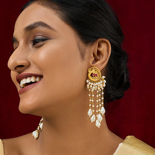 Teejh Pavo Gold Oxidised Peacock Dangler Earring