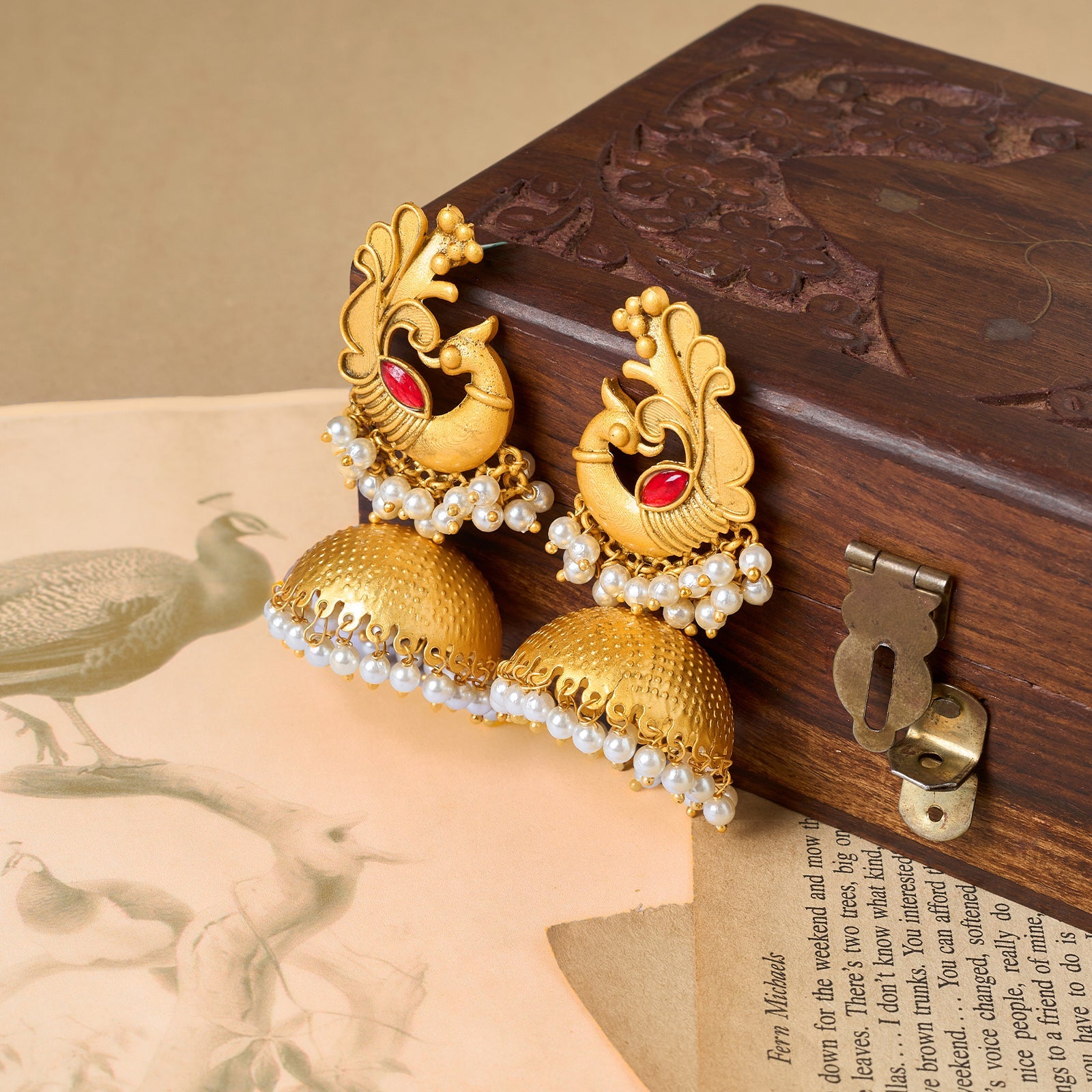 Teejh Meher Gold Oxidised Peacock Stud Earring