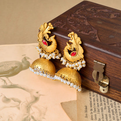 Teejh Meher Gold Oxidised Peacock Stud Earring