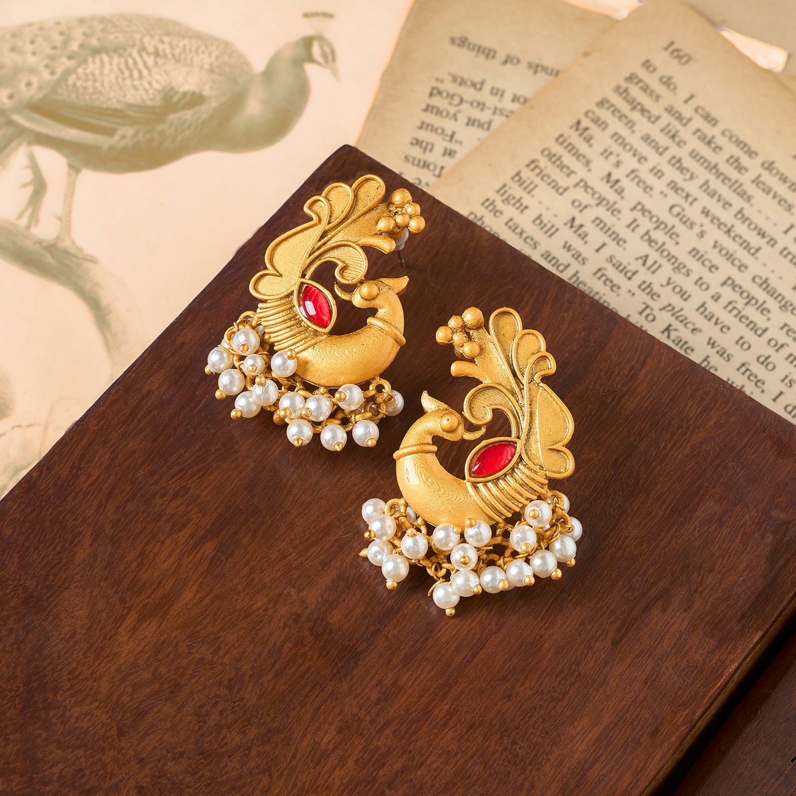 Teejh Varid Gold Oxidised Peacock Stud Earring