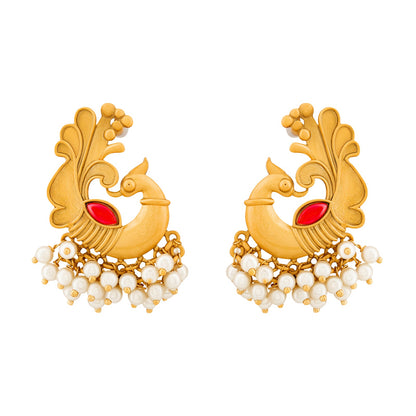 Teejh Varid Gold Oxidised Peacock Stud Earring