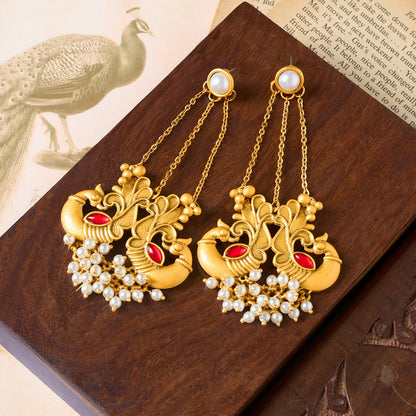 Teejh Varida Gold Oxidised Peacock Dangler Earring