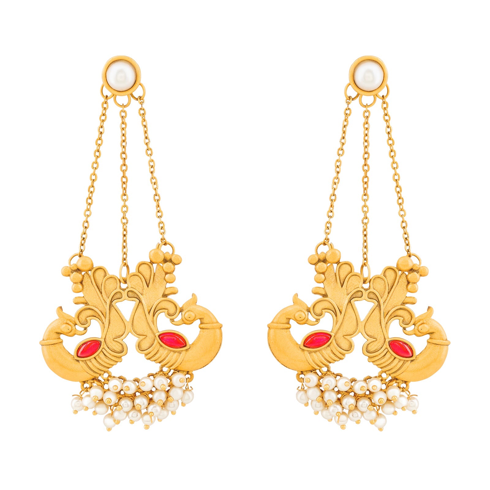 Teejh Varida Gold Oxidised Peacock Dangler Earring
