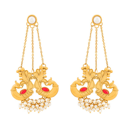 Teejh Varida Gold Oxidised Peacock Dangler Earring