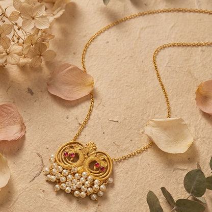 Teejh Tausi Gold Oxidised Peacock  Long Necklace