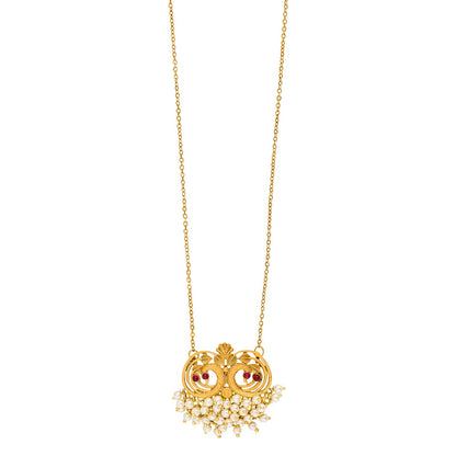 Teejh Tausi Gold Oxidised Peacock  Long Necklace