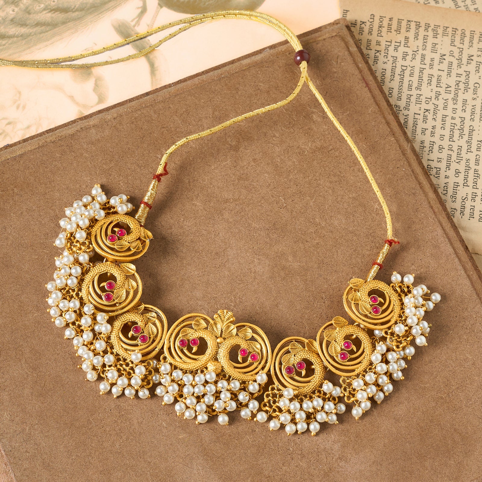 Teejh Navil Gold Oxidised Peacock  Choker Necklace