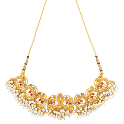 Teejh Navil Gold Oxidised Peacock  Choker Necklace