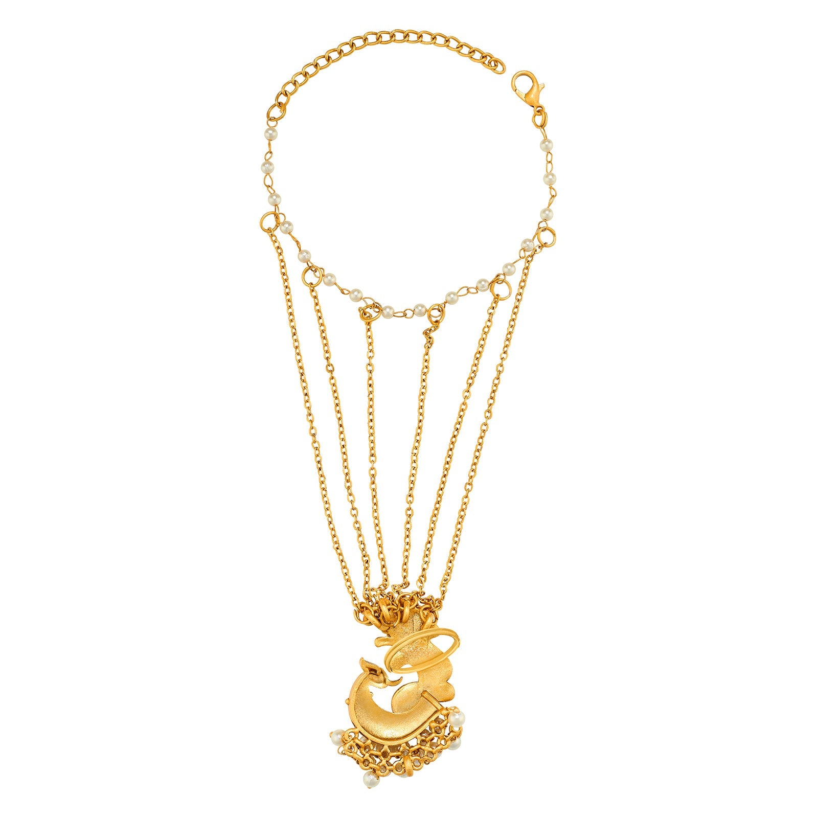 Teejh Tavus Gold Oxidised Peacock Hathphool