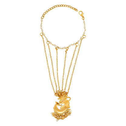 Teejh Tavus Gold Oxidised Peacock Hathphool