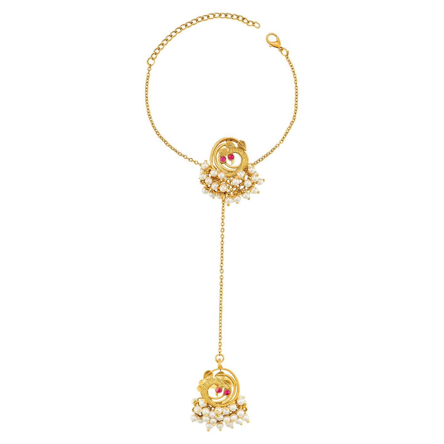 Teejh Rangi Gold Oxidised Peacock Hathphool