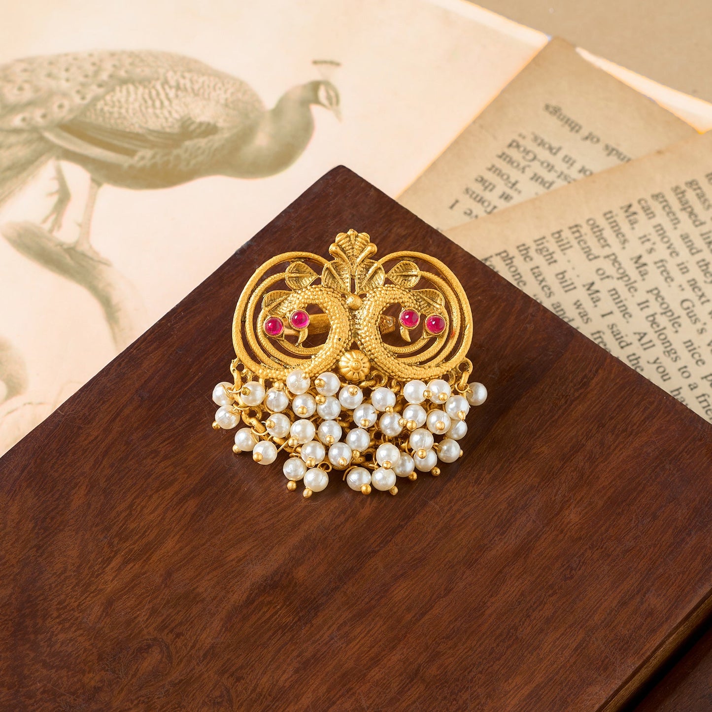 Teejh Plume Gold Oxidised Peacock Ring