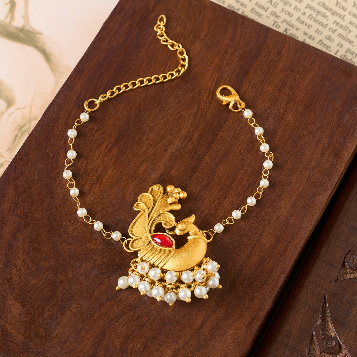 Teejh Priyata Gold Oxidised Peacock Bracelet