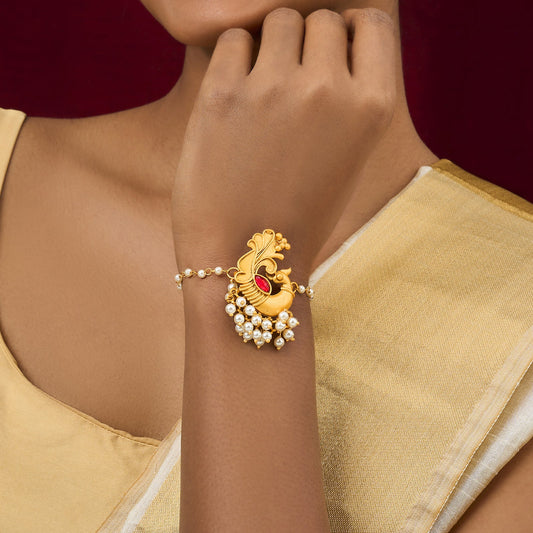 Teejh Priyata Gold Oxidised Peacock Bracelet