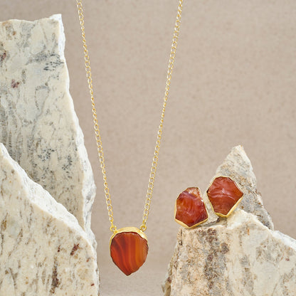 Teejh Ishaya Orange Natural Stone Necklace Set