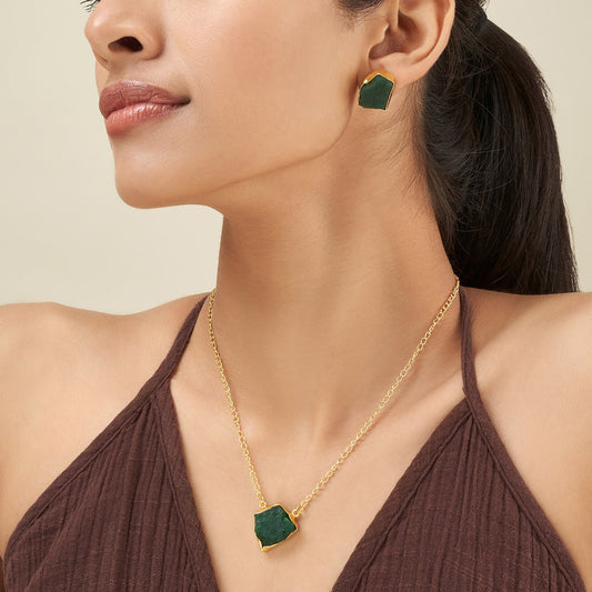 Teejh Ishaya Dark Green Natural Stone Necklace Set