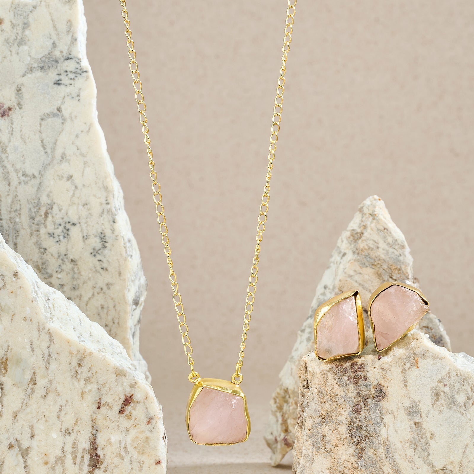 Teejh Ishaya Pink Natural Stone Necklace Set
