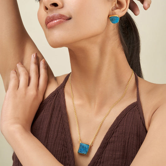 Teejh Ishaya Dark Blue Natural Stone Necklace Set
